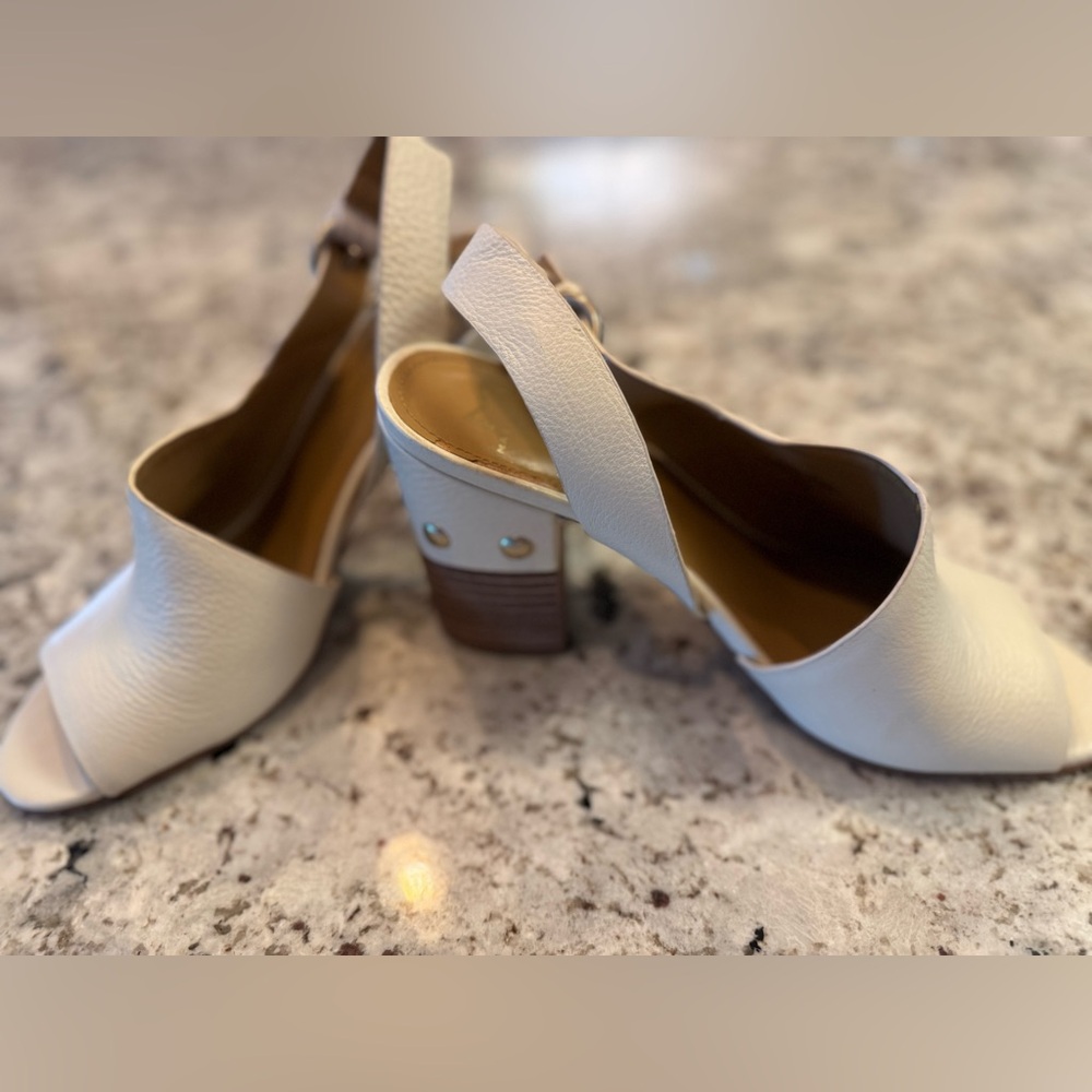 Marc Fisher Cream Heels with Stacked Block Heel - Picture 2 of 9
